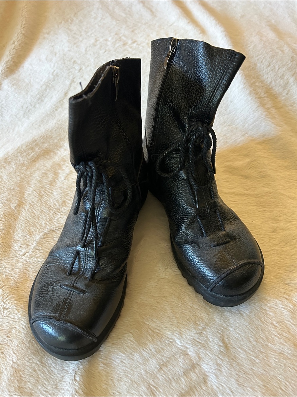 Women’s Black Ankle Booties with Lace and Side Zipper